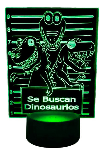 Lampara 3d Dinosaurios Divertidos Base Negra + Control+pilas