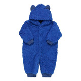 Macacão Para Bebê De Pelúcia Teddy Com Capuz Azul Royal