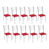 Kit 10 Cadeiras Iara Cromada Cozinha - Vermelho-gat Magazine