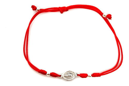 Pulsera Virgen De Los Rayos Plata Fina 925 Cordón Rojo