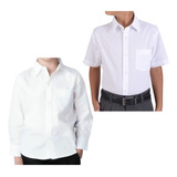 Paquete 2 Camisas Escolar Blanca Uniforme Manga Corta Larga