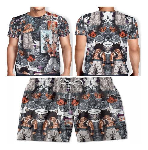 Kit Camiseta + Short Masculino Dragon Ball Goku Top Verão 