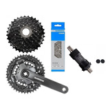 Kit Relação Shimano 24v Pedivela + Corrente + K7 Mov Central