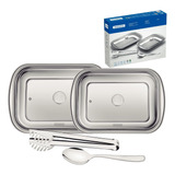 Kit Assar E Servir 04 Peças Aço Inox Tampa Vidro Tramontina