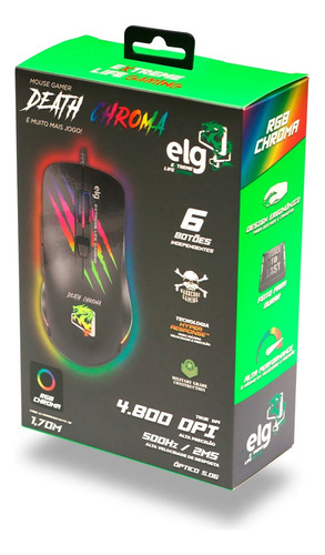 Mouse Gamer Death Chroma  6 Botões Cabo 1,70m 4800dpi ELG Mgsp Cor Preto