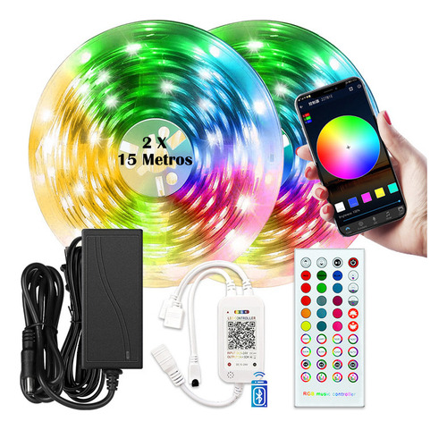 Tira Led Rgb 5050 30m Bluetooth Colorido Con Fuente