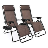 Sillas Plegables 2 Pzs Reclinables Acero Con Almohada Marron