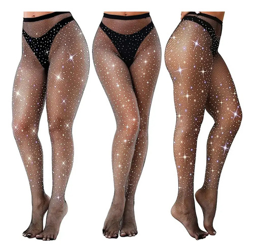 Medias Sexy Con Brillos En Negro Y Natural Diseño De Red4pcs