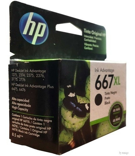 Hp Cartucho Tinta #667xl Negro 3ym81al