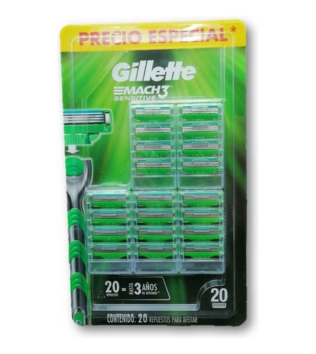 Cartuchos Para Afeitar Gillette Mach3 Sensitive 20 Piezas