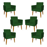 Kit 6 Poltronas Decorativas Para Sala Cadeira Pé Castanho Cor Verde Desenho Do Tecido Suede