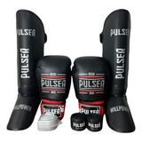 Kit Muay Thai Luva 14oz Caneleira Band Bucal Thunder Pulser