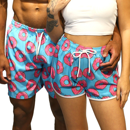 Short Casal Kit Bermudas Estampado Donuts 2 Peças Plus Size 