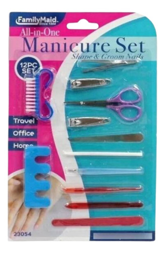 Set De 12 Herramientas Cuidado De Uñas Manicure Pedicure