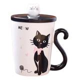 Tazón De Gato Con Mango Cola De Gato +tapa Y Cuchara Mug Cat