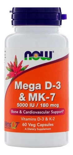 Now Foods Mega Vitamin D3 5.000ui & K2 Mk-7 180mcg 60 Caps Sabor Val. 08.26