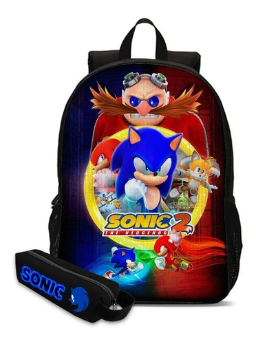 Mochila Escolar Infantil Com Estojo Sonic Volta Às Aulas