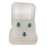 Conjunto De Prata Pura 925 Feminino Gota Verde Esmeralda +nf