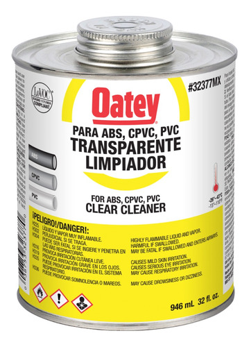 5pz Oatey Amarillo Limpiador Transparente Para Pvc 946ml