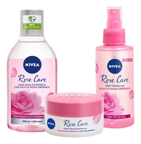 Combo Nivea Rose Care Agua Micelar + Crema Hidratante + Mist