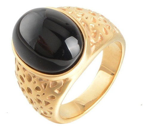 Anillo Obsidiana Ovalada Negra Retro For Hombre Noble A