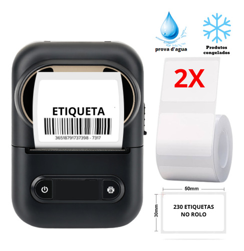 1 Impressora Xd-210 + 2 Rolos Etiquetas 50x30 Prova D'água