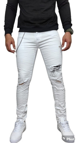 Pantalon De Hombre Blanco Con Parches 