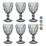 Set 6 Copas De Cristal Labrado Vintage Copa Vidrio 4 Colores Color Humo