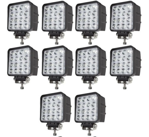 10 Faro Led 16 Auxiliar Cuadrado 42w Camión Tractor Agricol 