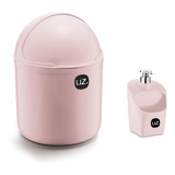 Kit Lixeira De Pia 4 Litros + Dispenser Detergente Cozinha 