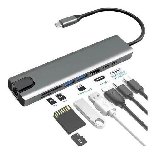 Hub Adaptador Usb Tipo C 8 En 1  - Macbook, Windows Ethernet