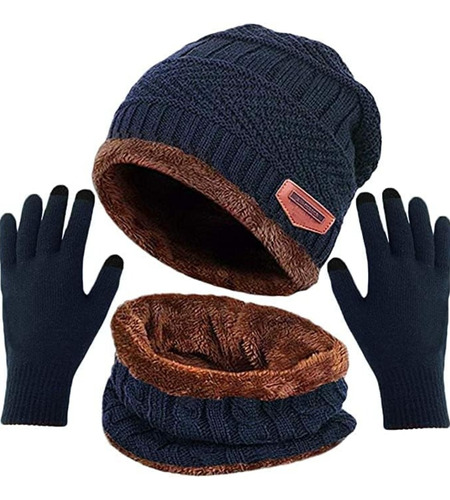 Kit Conjunto Gorro Com Cachecol Gola + Um Par De Luva Preta 