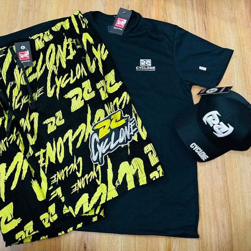 Kit Bermuda Cyclone Veludo Chave Preto + Camiseta E Boné New