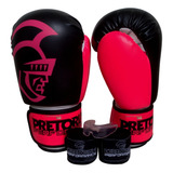 Kit Pretorian 12 Oz Feminino Boxe Muay Thai Luva Band. Bucal