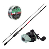 Kit Pesca Carretilha M21 Slim Pro 6bb + Vara Carbono + Linha