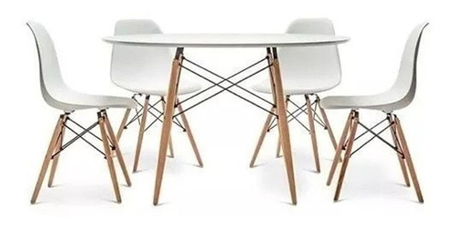 Juego De Comedor Mesa Redonda Madera Eames 100 + 4 Sillas Eames Dsw