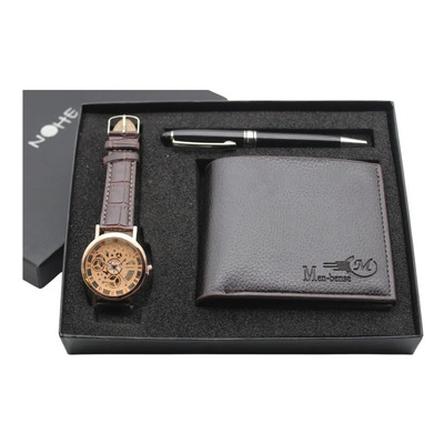 Set Para Hombre, Reloj, Cartera Y Pluma Elegante Color de la correa Café\u002FOro | Meses sin interés