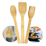 Set X3 Utensilios + Espátulas + Cuchara Madera Bambú Bamboo 