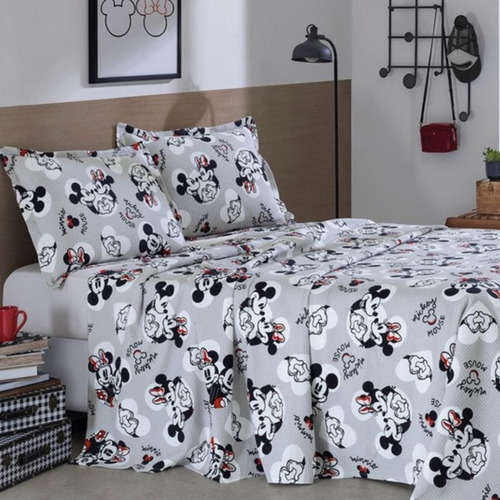 Kit Colcha Queen Piquet Licenciado Mickey E Minnie Promoção