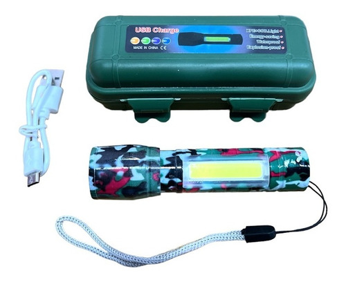 Mini Linterna Led Tactica Recargable Usb Camuflada Zoom