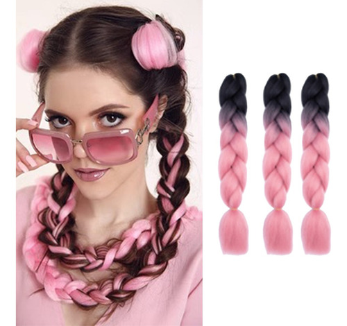 Extensiones 100% De Kanekalon Puro Para Trenzas Africanas Color Rosa Negro