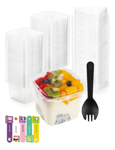 ( 50 Vasitos De Postre Cuadrados De Plástico Transparente Y