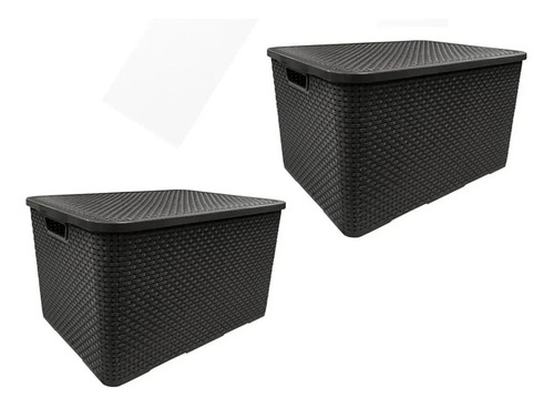 Kit 2 Caixas/cesto Organizador Rattan Preto - 15l - Promoção