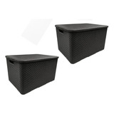 Kit 2 Caixas/cesto Organizador Rattan Preto - 15l - Promoção