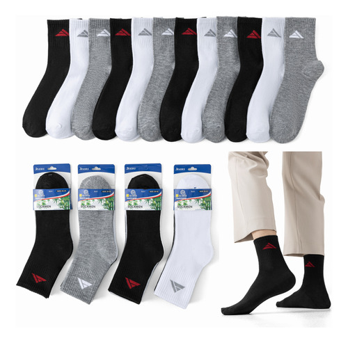 Pack 12 Calcetines Hombre Larga Deportiva Calcetas Bambú Adi