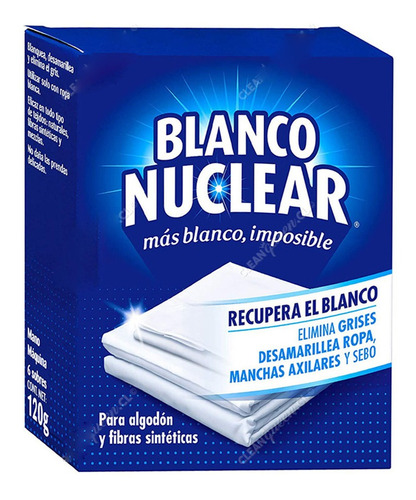 Blanqueador De Ropa Blanco Nuclear Sobres 120g