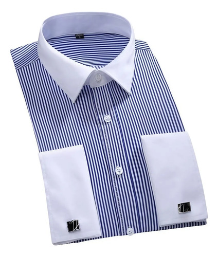 Camisas Vestir Con Puños Franceses De Manga Lar Para Hombre