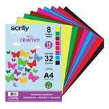 Papel Criativo A4 75g/m² 8 Cores Vivas 32 Folhas Scrity