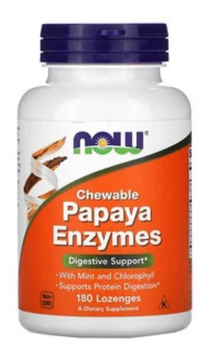 Enzimas Now Foods Papaya Mastigable 180 Cápsulas Importado