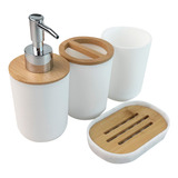 Kit Set De Apoyo Para Baño X 4 Piezas Plastico Bambu